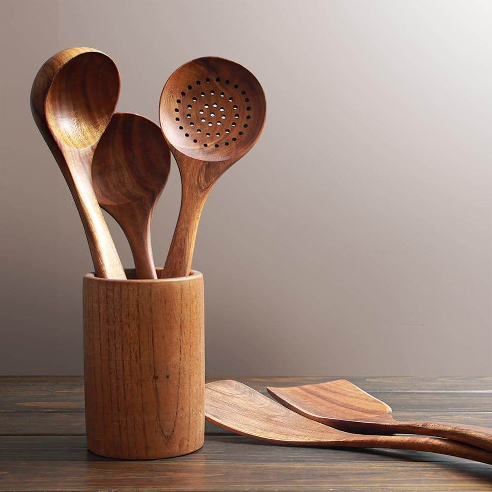 MLNshops teak wood kitchen utensils set - Durable Spoons