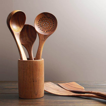 MLNshops teak wood kitchen utensils set - Durable Spoons