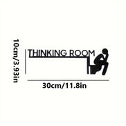 Dimensions of funny bathroom wall art metal sign 'Thinking Room' shown as 30cm wide and 10cm tall, ideal for home decor.