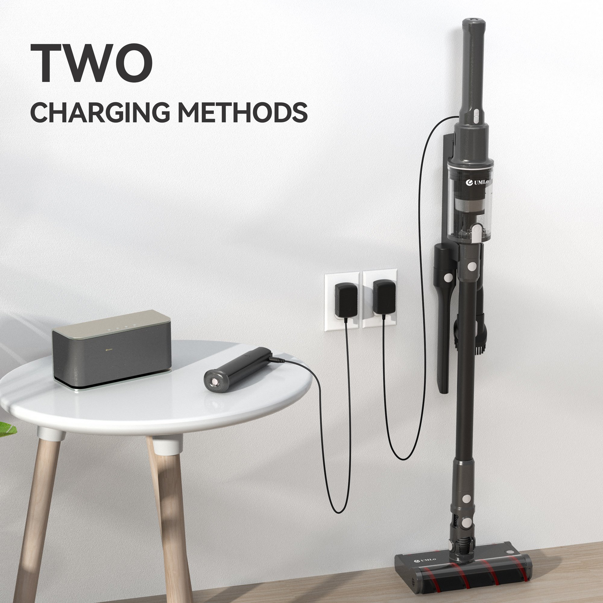 V101 Gray Cordless Vacuum Cleaner 22Kpa Powerful Suction supports two charging methods for convenient and flexible power management.