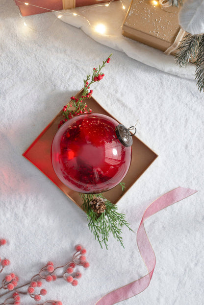 6' Red Glass Ornament, Decorative Hanging Ball Christmas Tree Ornaments for Holiday Party Decorations, Set of 3