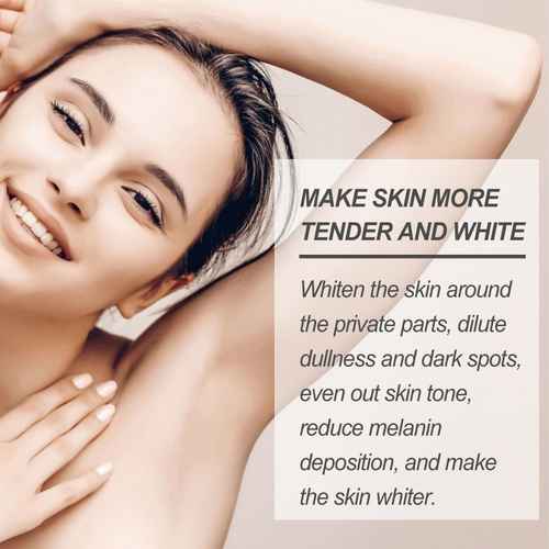 Woman with smooth skin and text about skincare benefits