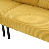 Yellow ribbed sofa with black legs on a white background