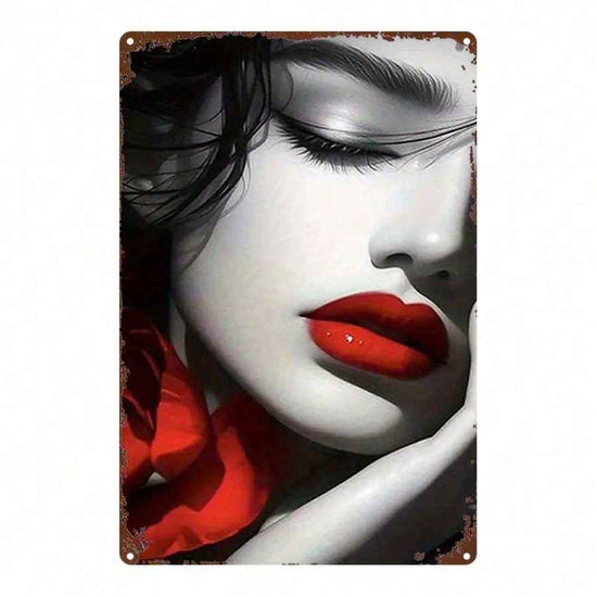 Red Lips Rose Metal Sign for Retro Decor