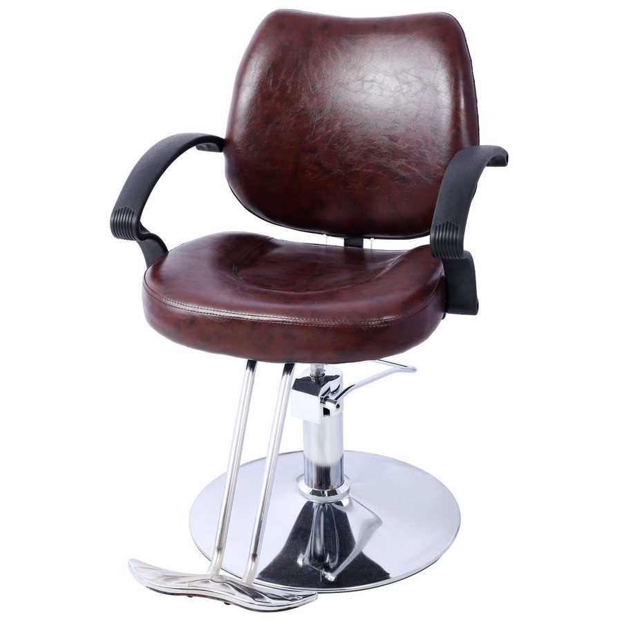 Heavy Duty Barber Chair with Hydraulic Pump in dark brown PU leather and chrome base, ideal for professional hair salons.