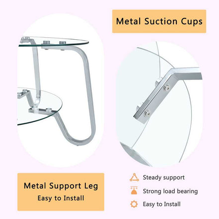 Close-up of metal suction cups and support legs on Vintage Metal Frame Glass Coffee Table 31.5'' for strong and stable assembly.