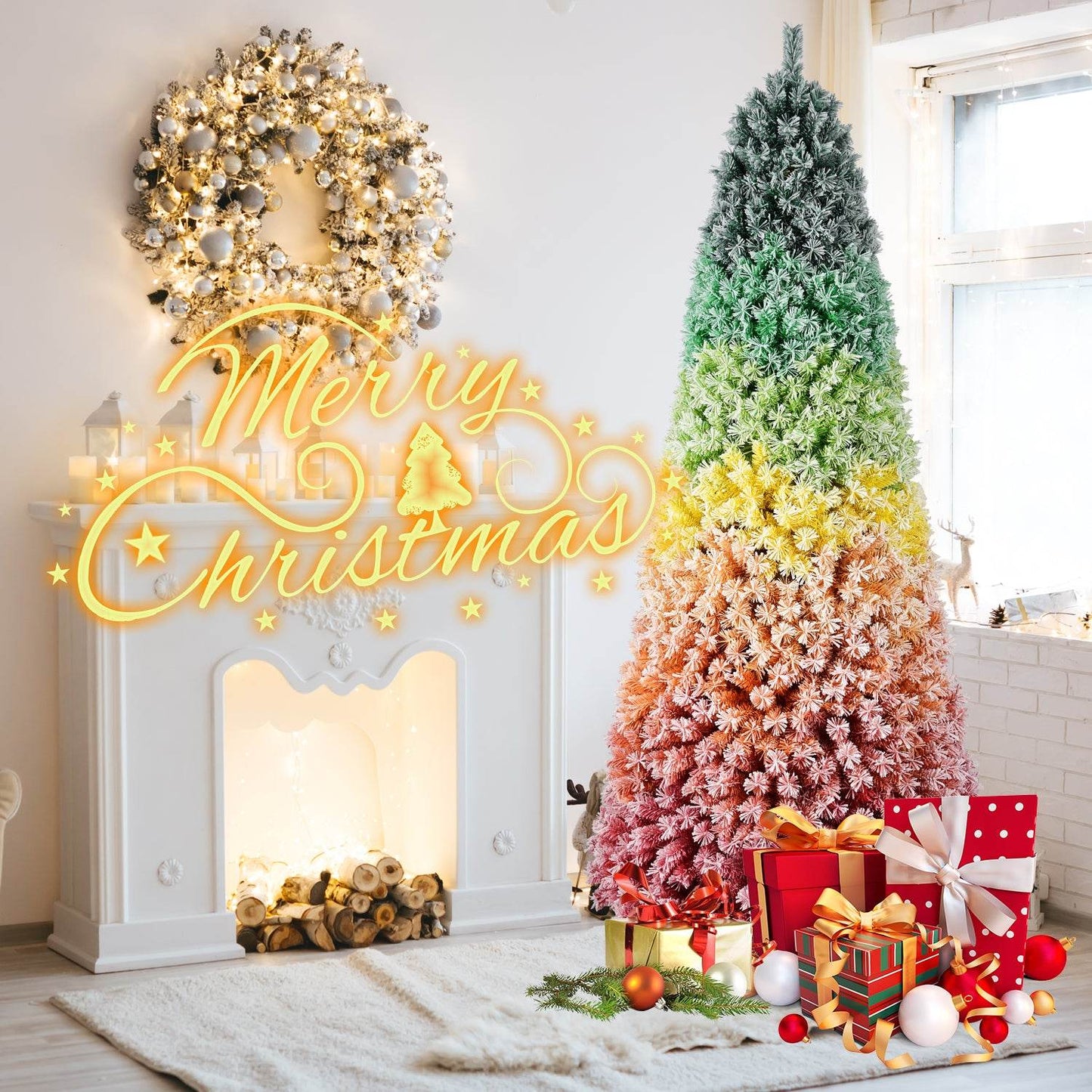 6ft Rainbow Flocked PVC Christmas Tree - Vivid Color
