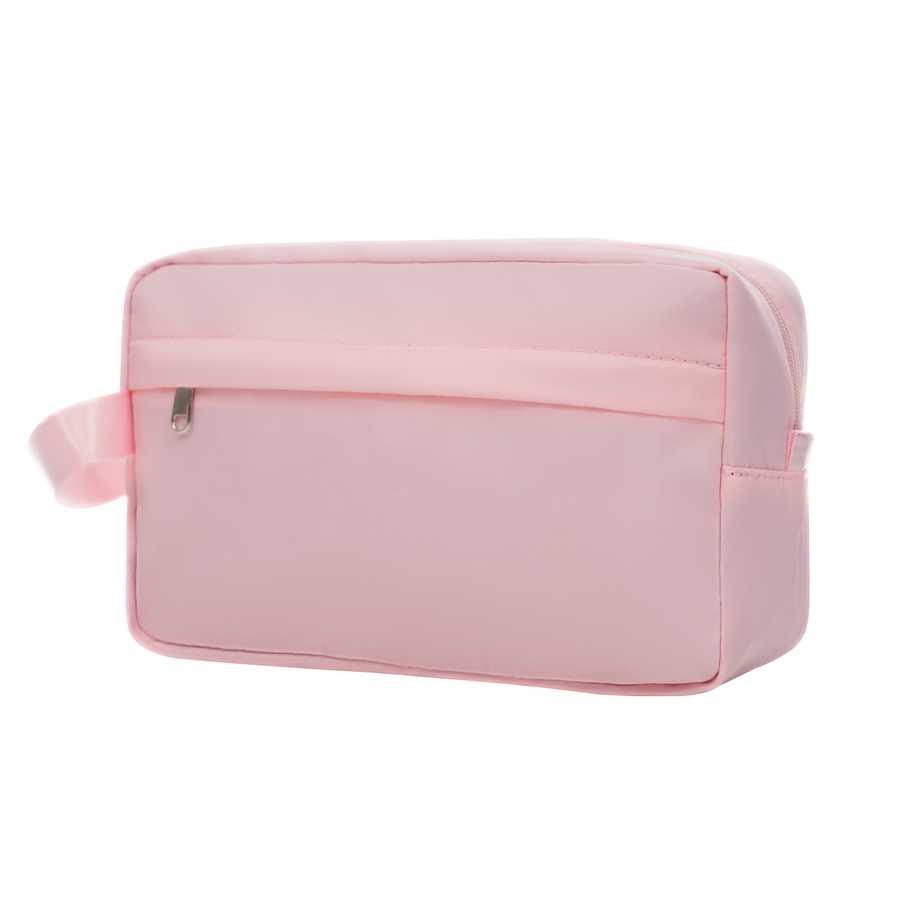 Pink toiletry bag on a white background