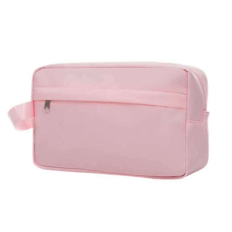 Pink toiletry bag on a white background