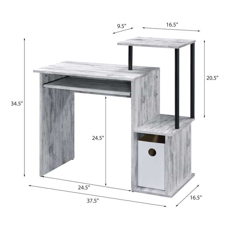Antique White and Black Computer Desk with Keyboard Tray dimensions
