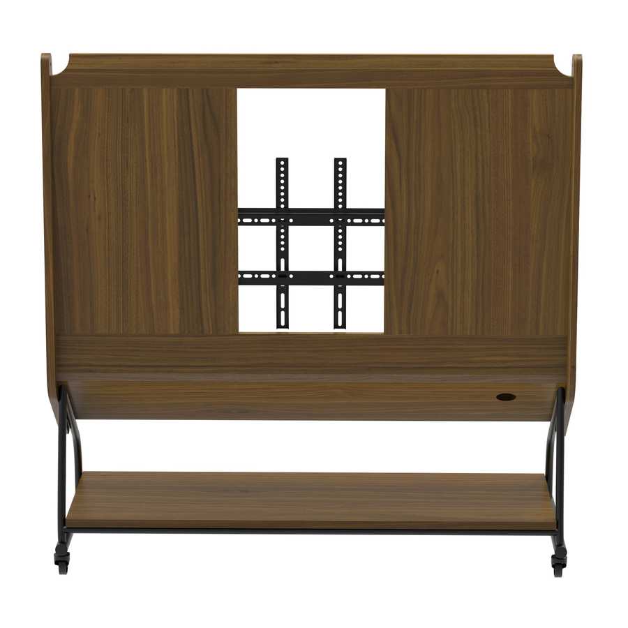 Back view of Adjustable Mobile TV Stand with Mount - Adjustable Cart showing cable management hole and sturdy frame.