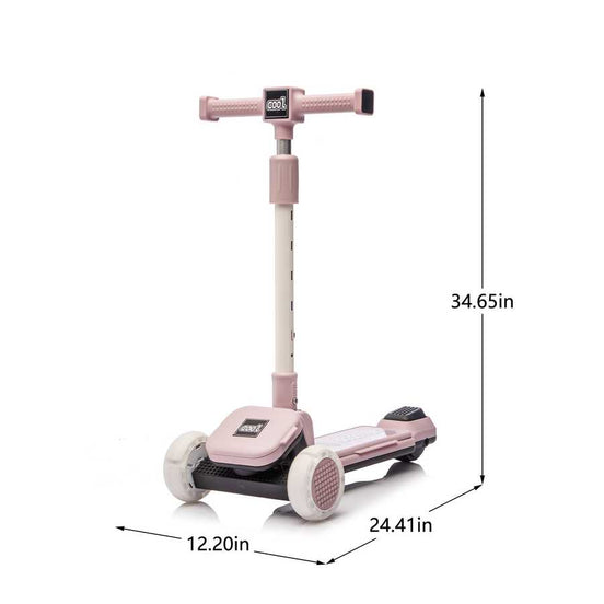 Pink kids' scooter with adjustable height and colorful building blocks