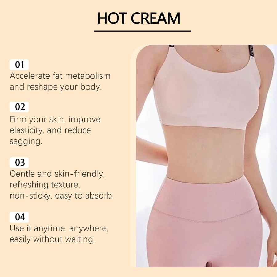 Promotional image of a woman wearing a pink sports bra and leggings with text about &