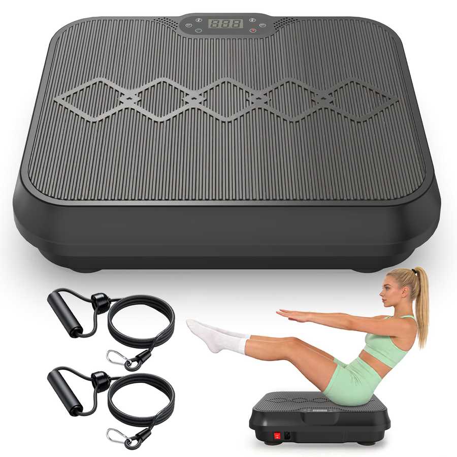 Top view of vibration plate with textured surface and digital display