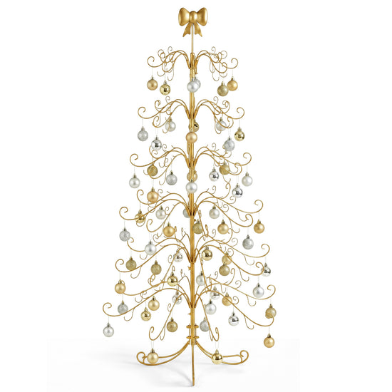 6ft Gold Iron Christmas Tree with Bow on Top, PVC Christmas Tree (No Accessories Included)