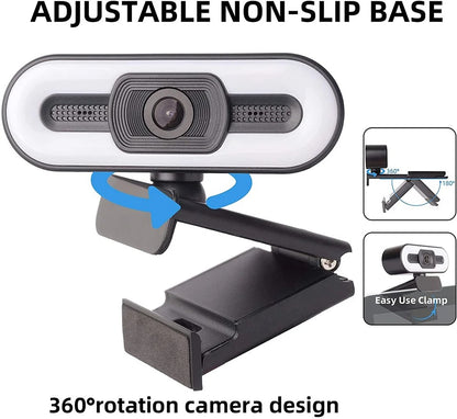 Adjustable non-slip base 4K webcam with 360° rotation, easy-use clamp, and flexible design for high-quality video streaming on computers.