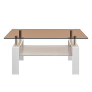 Modern Rectangular Coffee Table with Tempered Brown Glass Top and MDF Layer – Table for Living Room