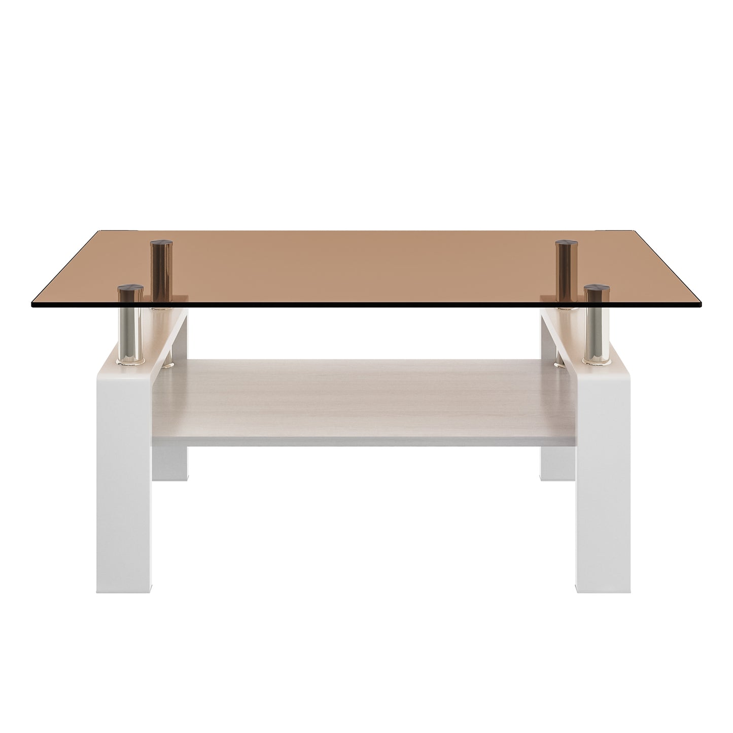 Modern Rectangular Coffee Table with Tempered Brown Glass Top and MDF Layer – Table for Living Room