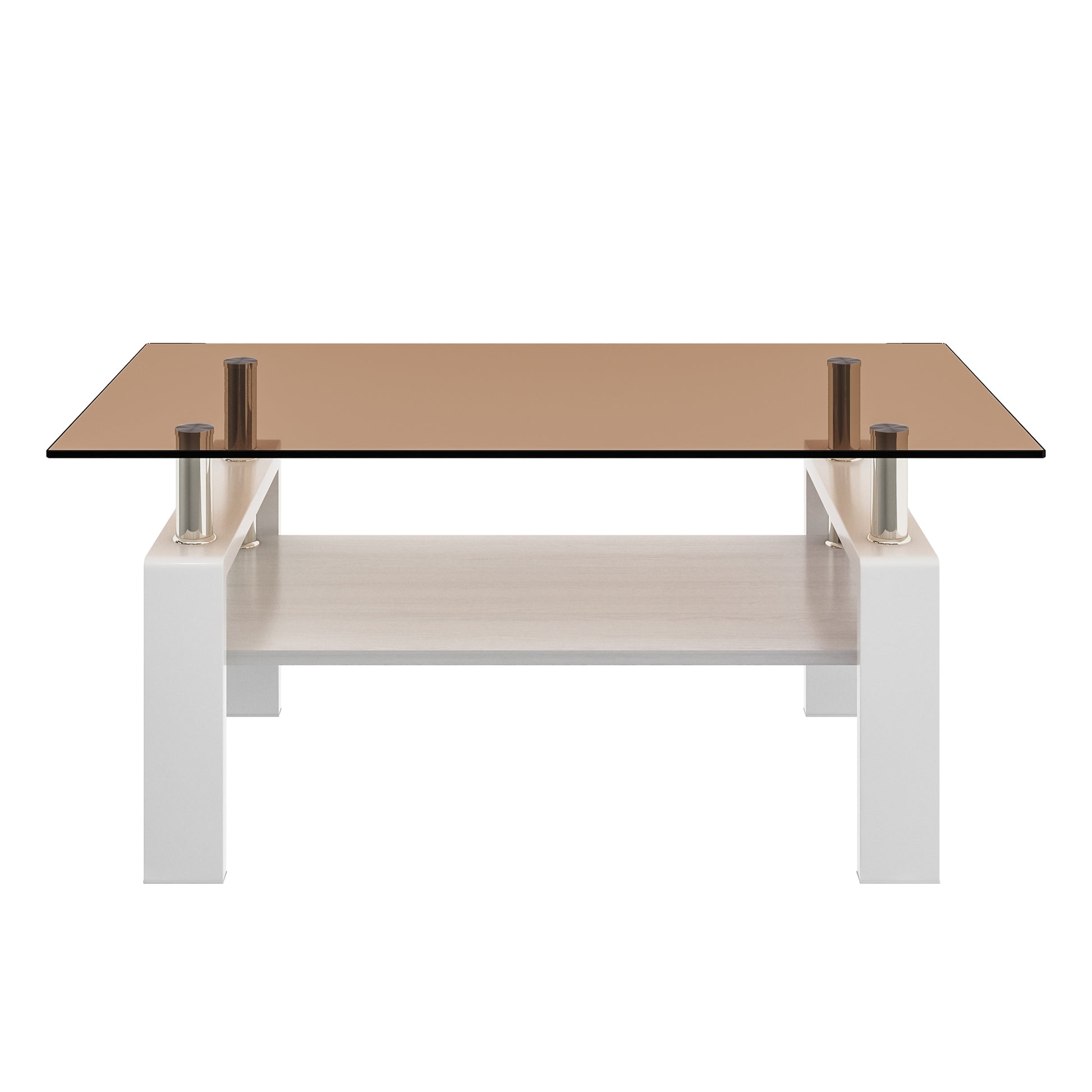 Modern Rectangular Coffee Table with Tempered Brown Glass Top and MDF Layer – Table for Living Room