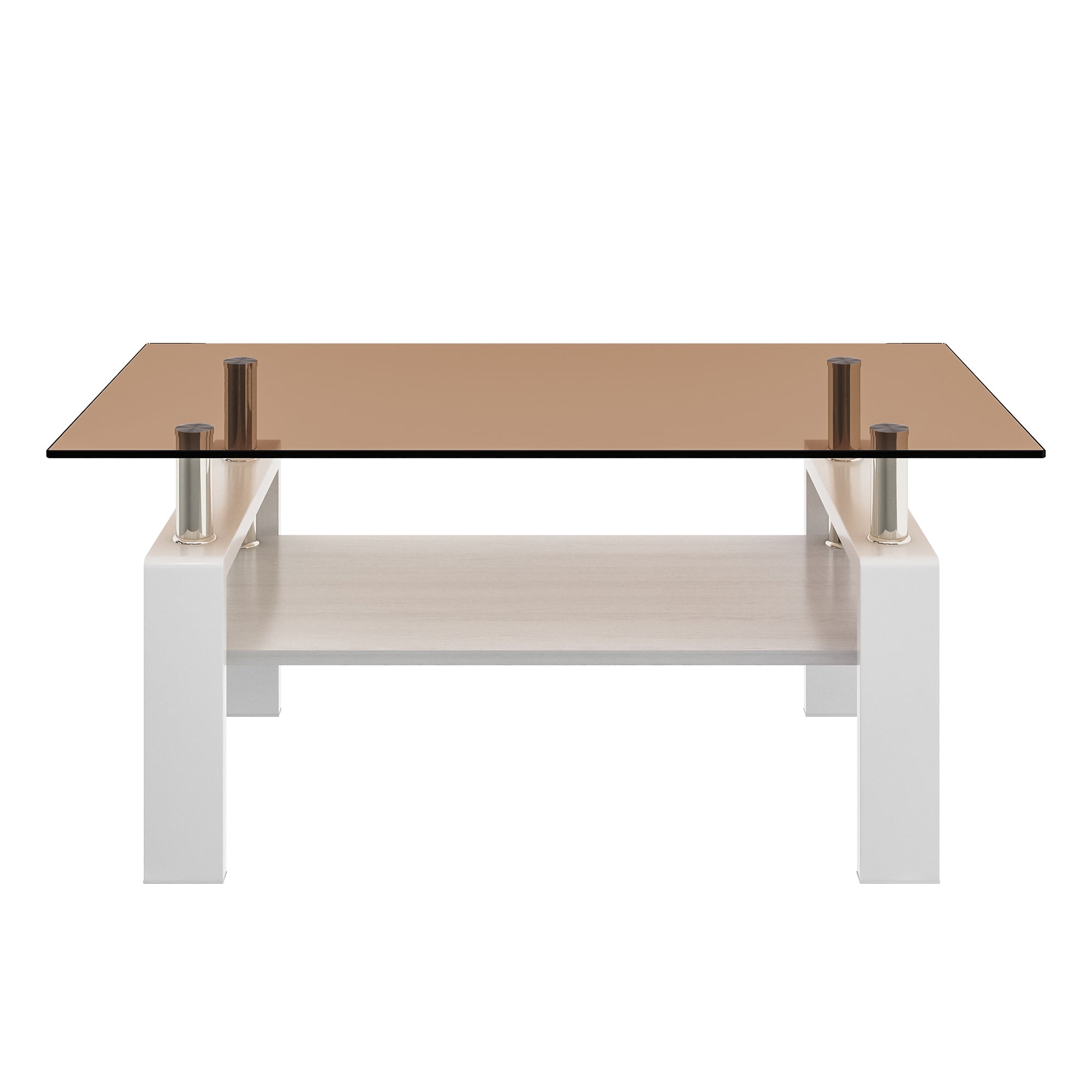 Modern Rectangular Coffee Table with Tempered Brown Glass Top and MDF Layer – Table for Living Room