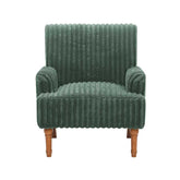 Green textured armchair with wooden legs on a white background