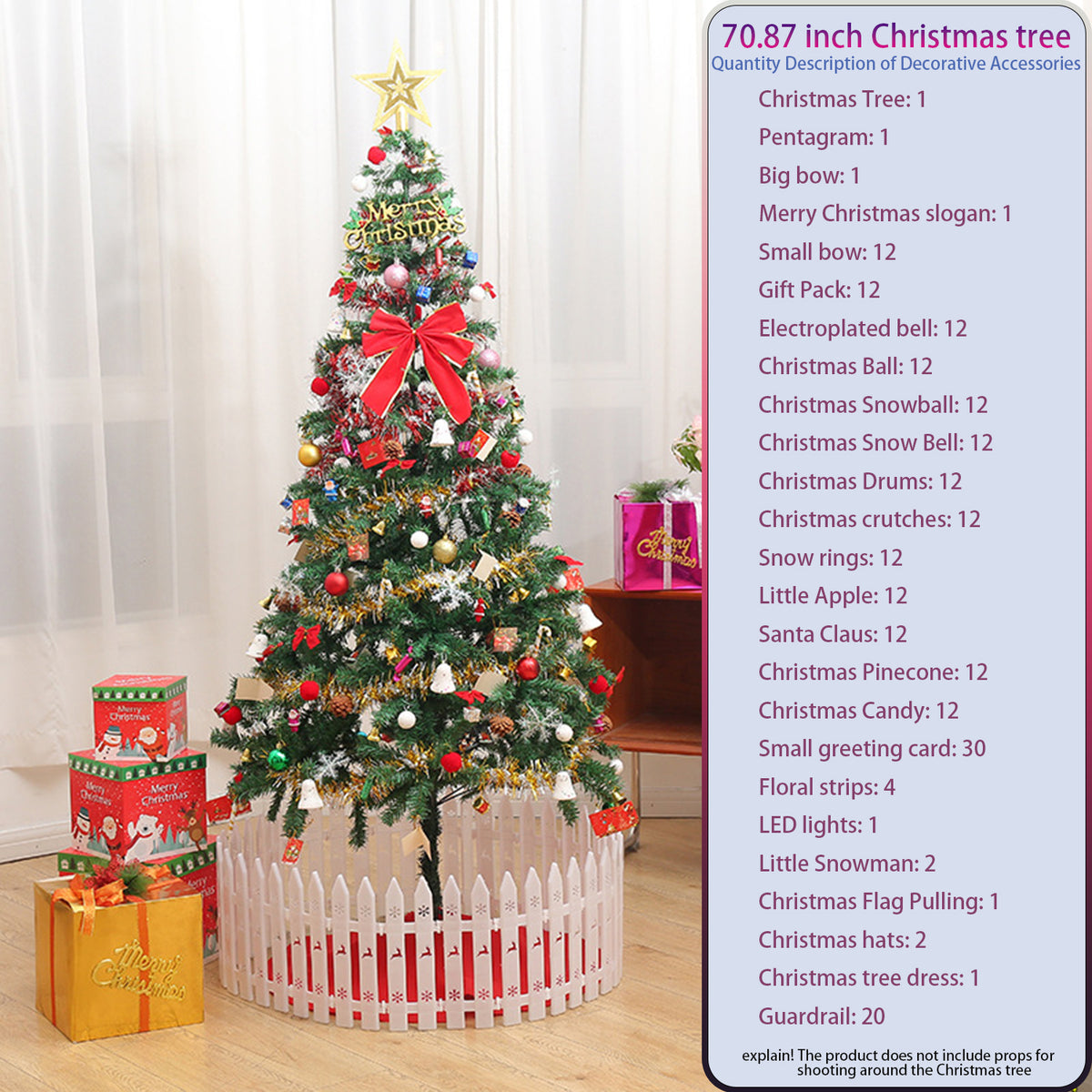 6 ft Christmas tree with ornaments and LED lights, view 2