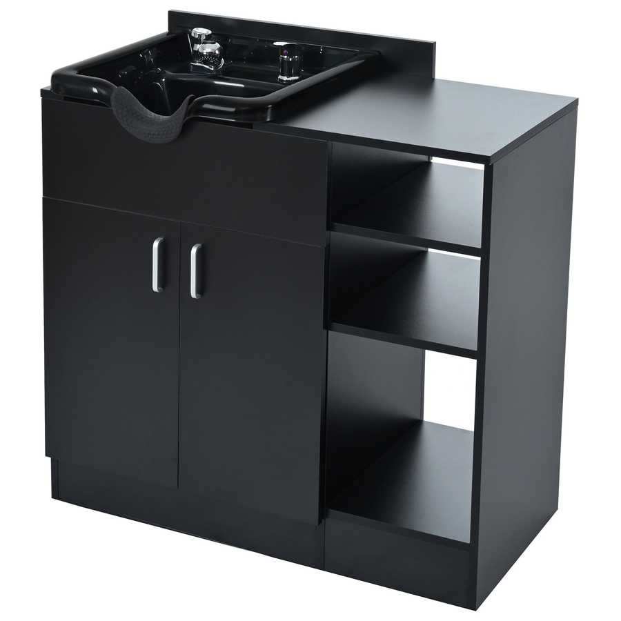 Black cabinet with sink on a white background
