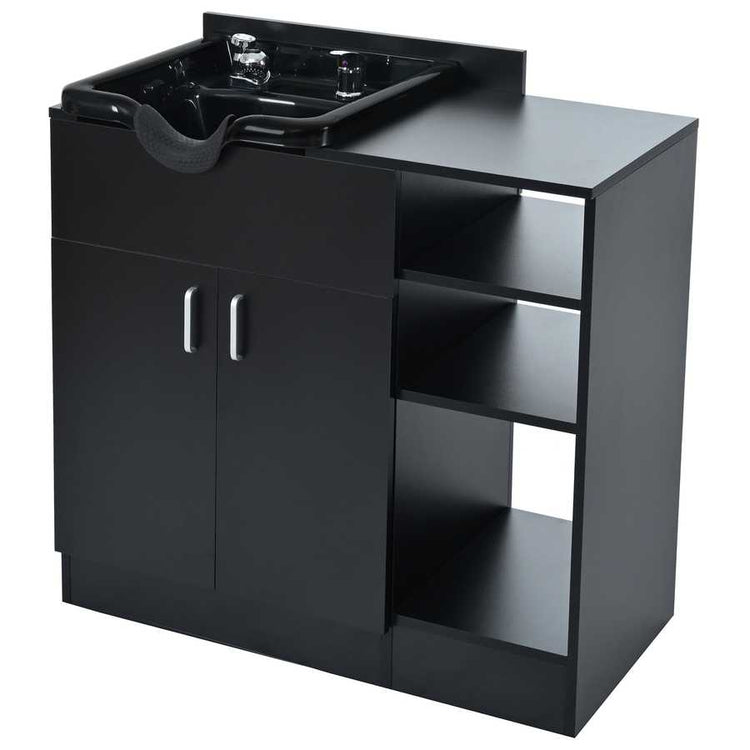 Black cabinet with sink on a white background