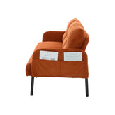 Orange armchair with a magazine holder on a white background