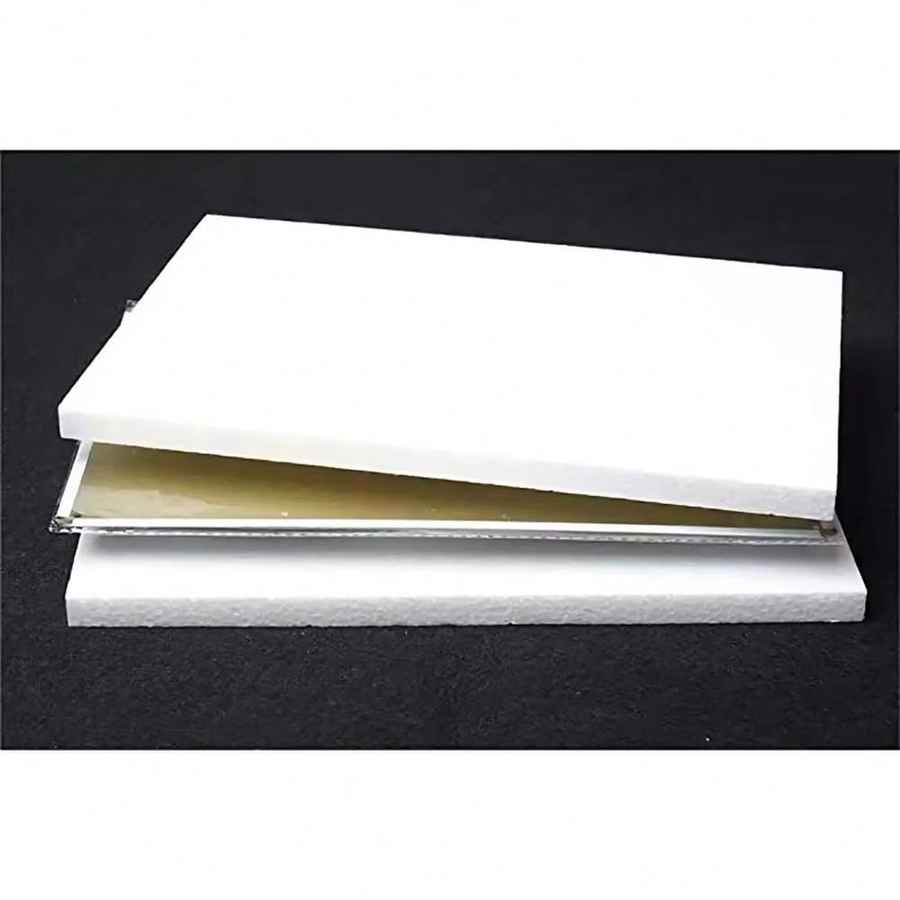 White foam core board with gold interior on a black background