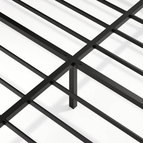 Center support detail of King Floating Bed Frame with LED Lights, showing reinforced metal slats for enhanced durability.