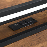 Queen Size Metal Platform Bed Frame with Wooden Headboard and Footboard with USB LINER, No Box Spring Needed, Large Under Bed Storage