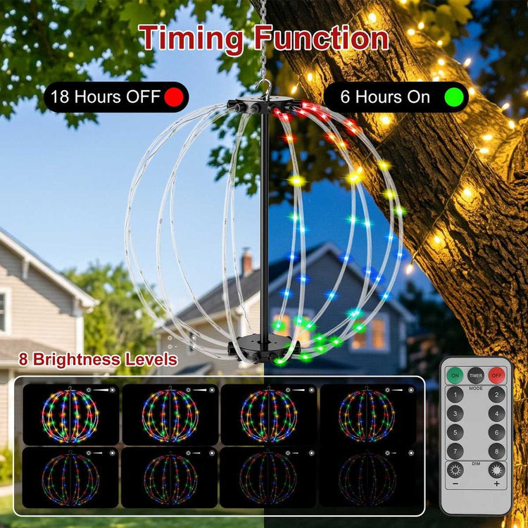 LED ball lights timer, 6 hours on and 18 hours off, 8 brightness levels and remote