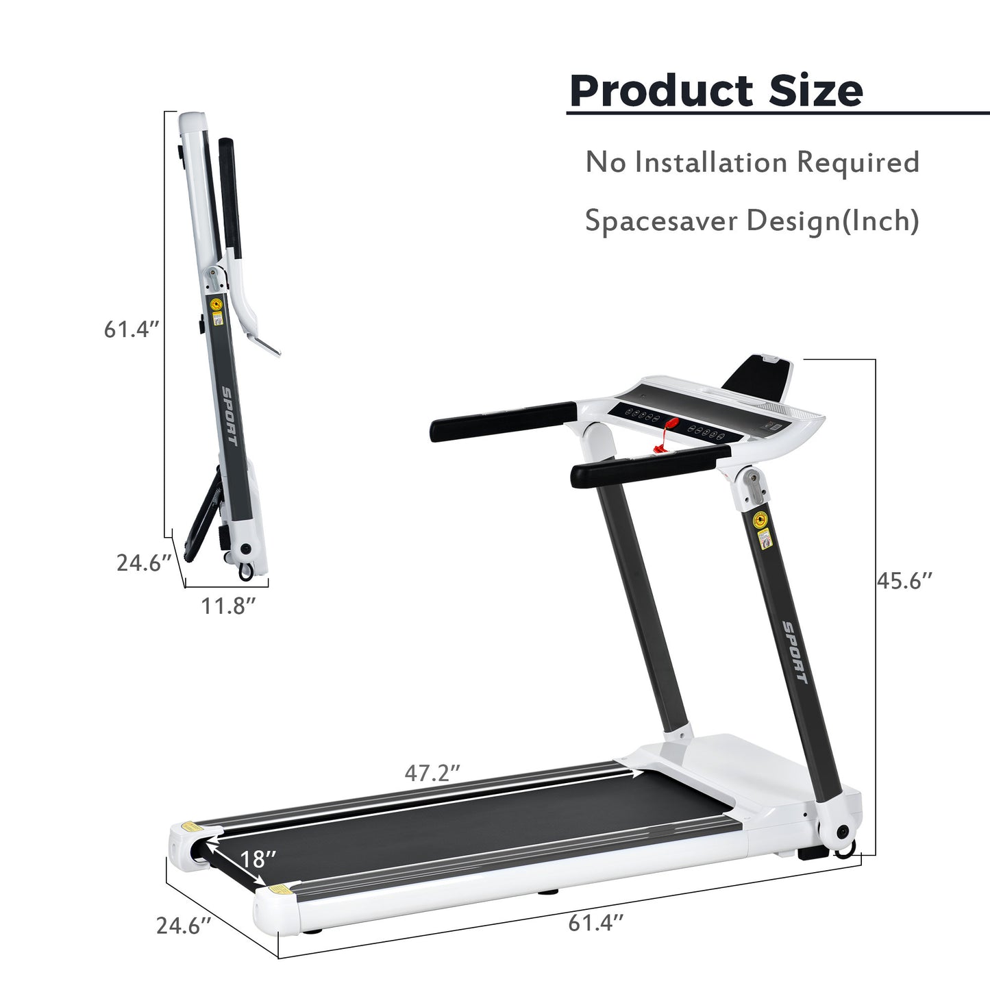 Portable Compact Treadmill;Electric Motorized 3.5HP;14KM/H;Medium Running Machine Motorised Gym 330lbs;Foldable for Home Gym Fitness