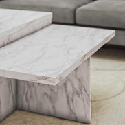 Detail shot of Brielle Coffee Table - Faux Marble showing smooth edges and realistic marble pattern for a refined accent table look.