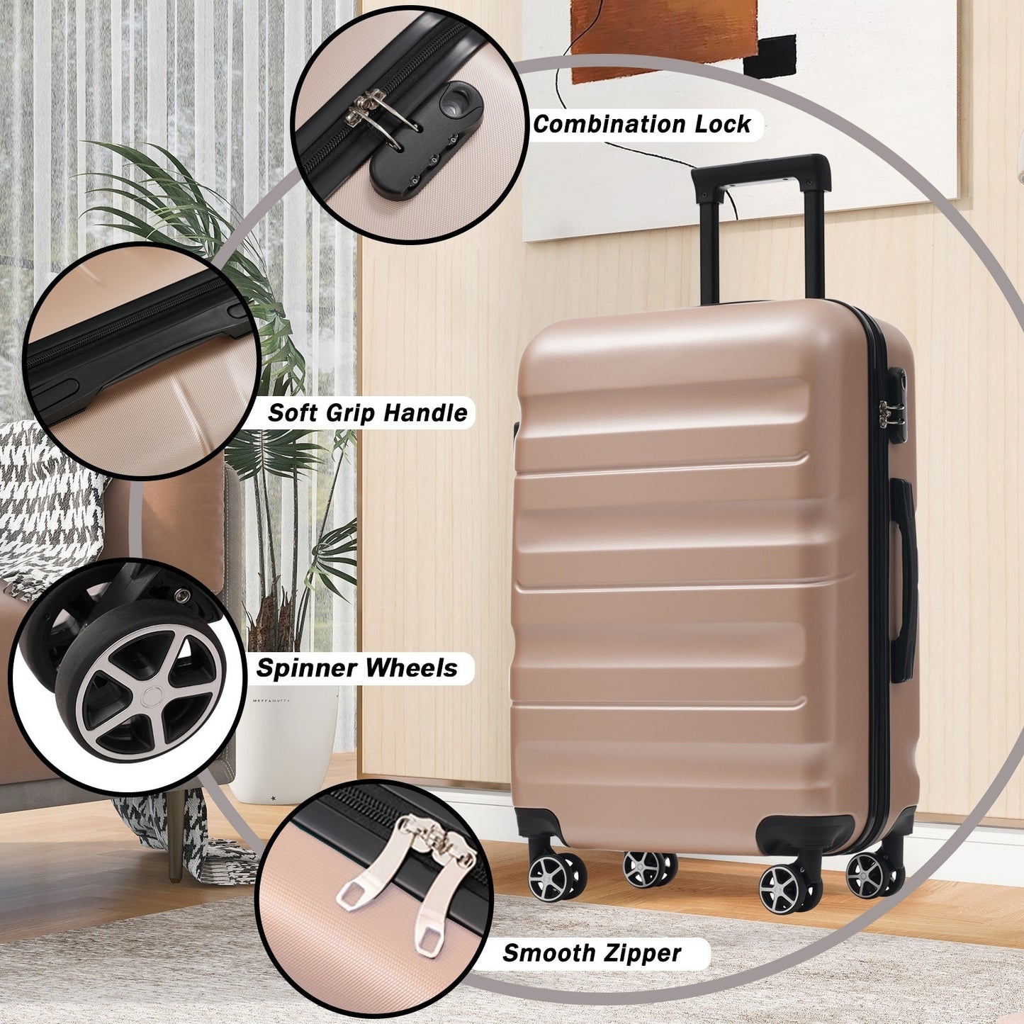 Hardshell ABS Luggage Set - Lightweight & Durable Suitcases with Dual Spinner Wheels, Carry-On & Check-In Sizes for Travel & Business