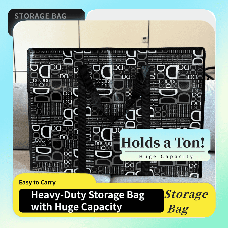 Heavy-duty storage bag with geometric pattern on a light blue background