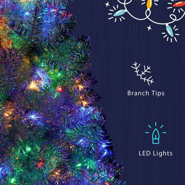 Decorative Christmas tree with colorful lights and branch tips on a dark background