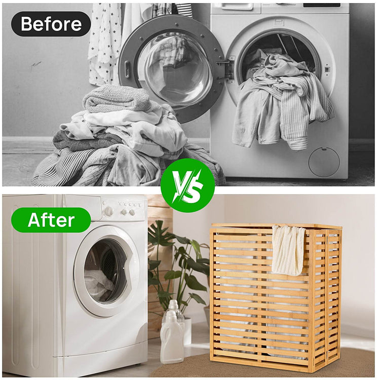 mlnshops Space-Saving Laundry Sorter Bamboo Clothes Basket