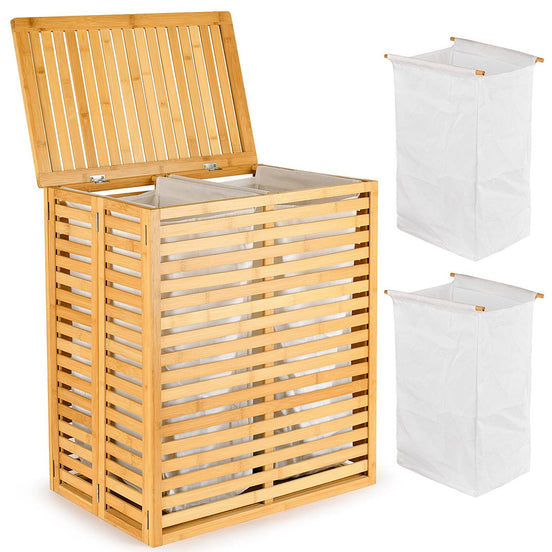 mlnshops Space-Saving Laundry Sorter Bamboo Clothes Basket