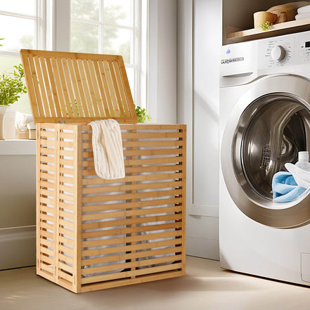 mlnshops Space-Saving Laundry Sorter Bamboo Clothes Basket