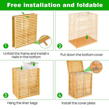 mlnshops Space-Saving Laundry Sorter Bamboo Clothes Basket