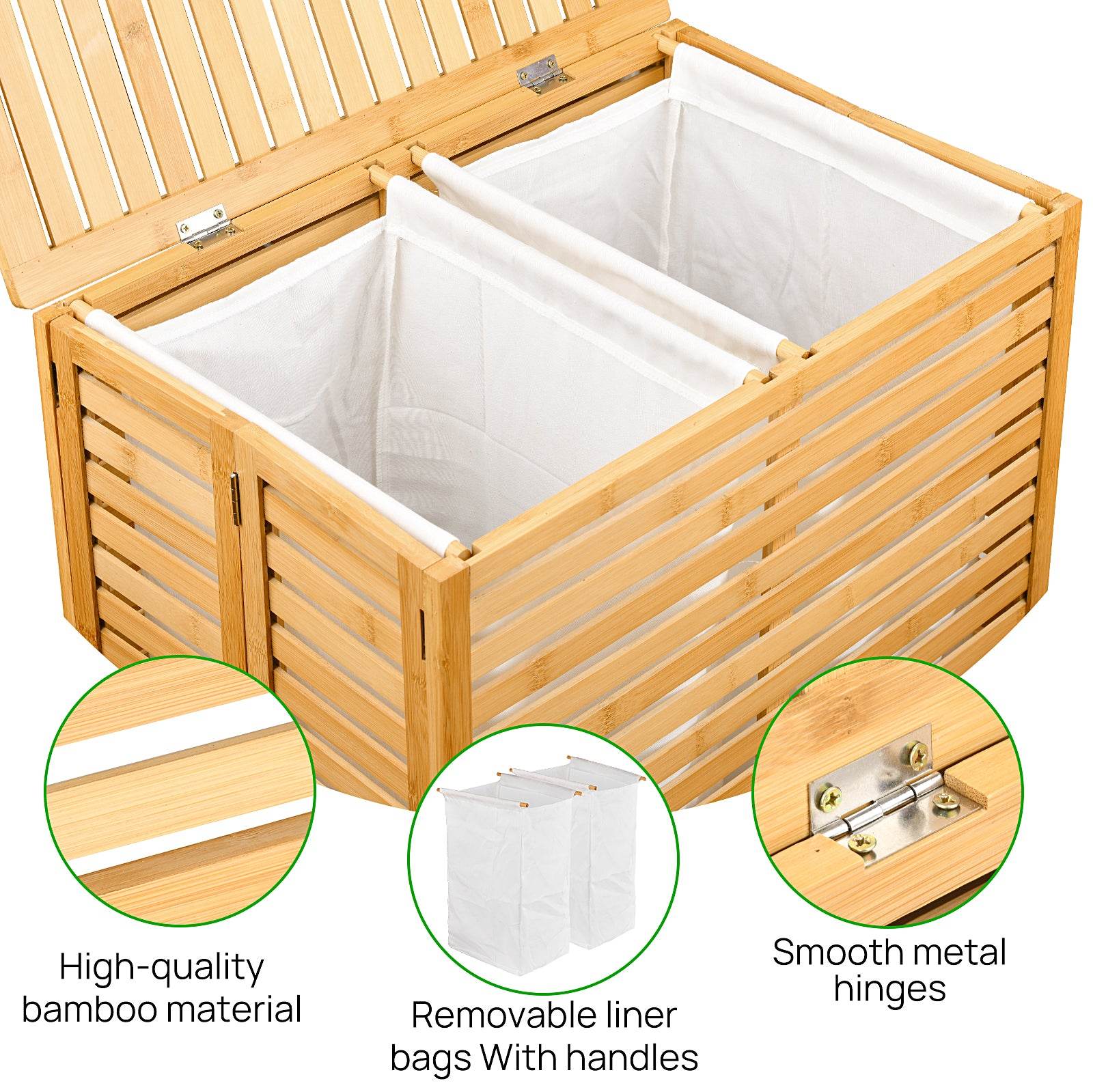 mlnshops Space-Saving Laundry Sorter Bamboo Clothes Basket