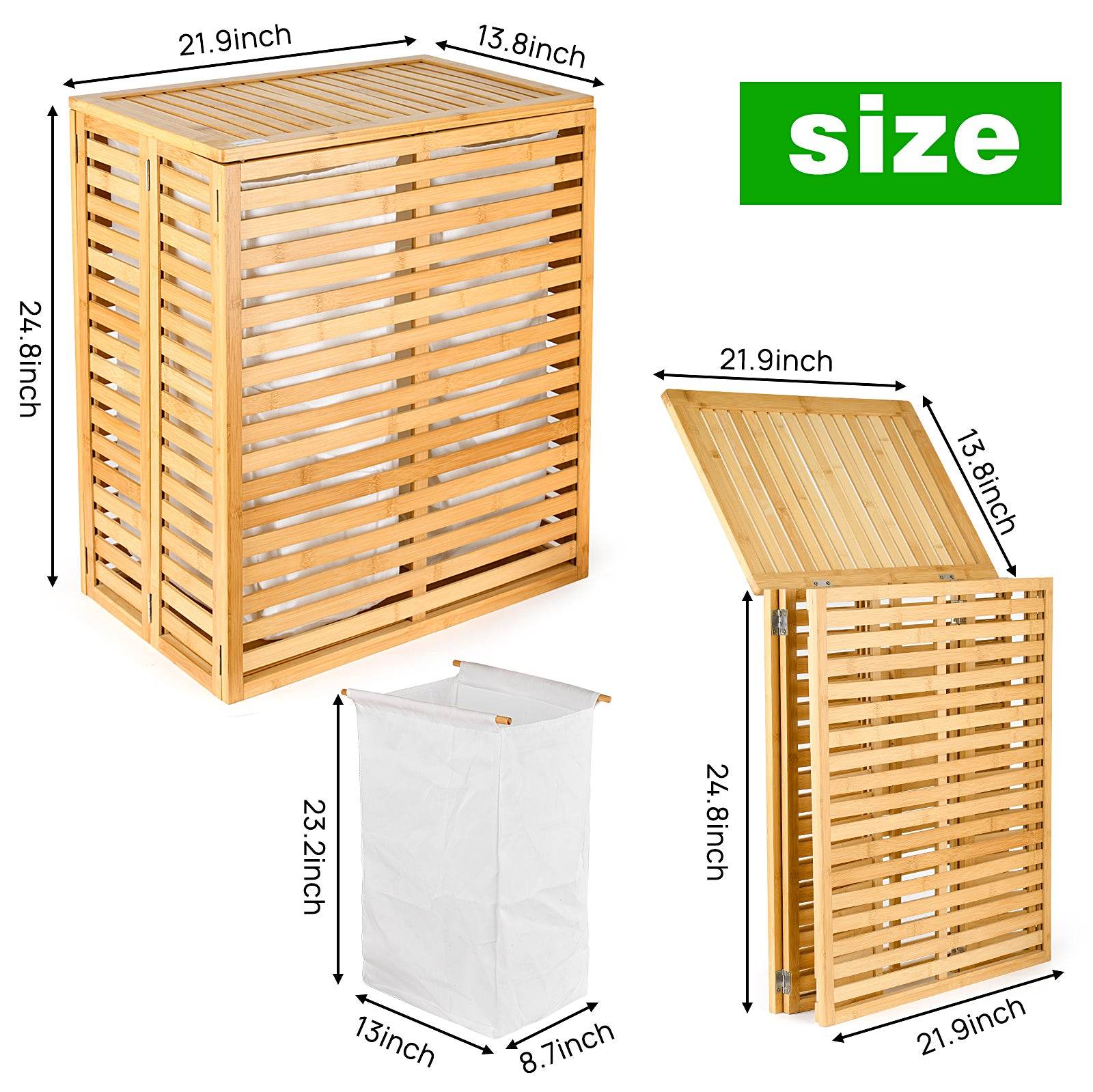 mlnshops Space-Saving Laundry Sorter Bamboo Clothes Basket