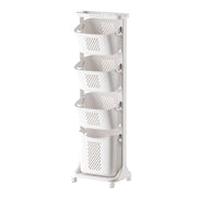 4-Tier Laundry Hamper Sorter, Laundry Storage Organizer with Wheels Removable Rolling Laundry Baskets, Bathroom Cart for Dirty Clothes, White