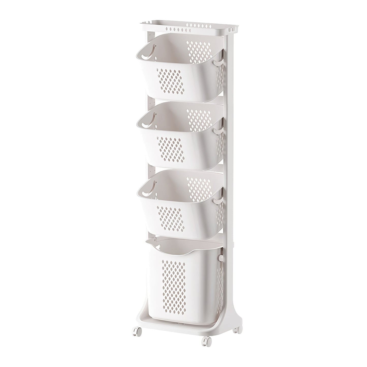 4-Tier Laundry Hamper Sorter, Laundry Storage Organizer with Wheels Removable Rolling Laundry Baskets, Bathroom Cart for Dirty Clothes, White