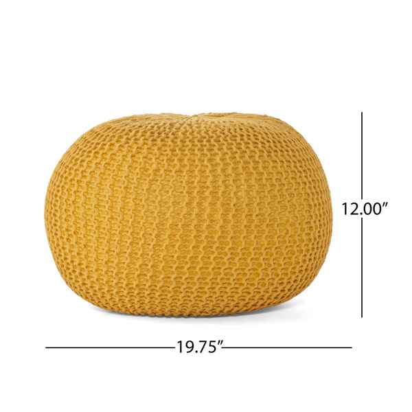 Yellow pouf with dimensions labeled on a white background