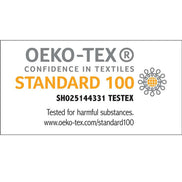 OEKO-TEX Standard 100 certification label for 6 Piece Jacquard Towel Set, ensuring the towels are tested for harmful substances.