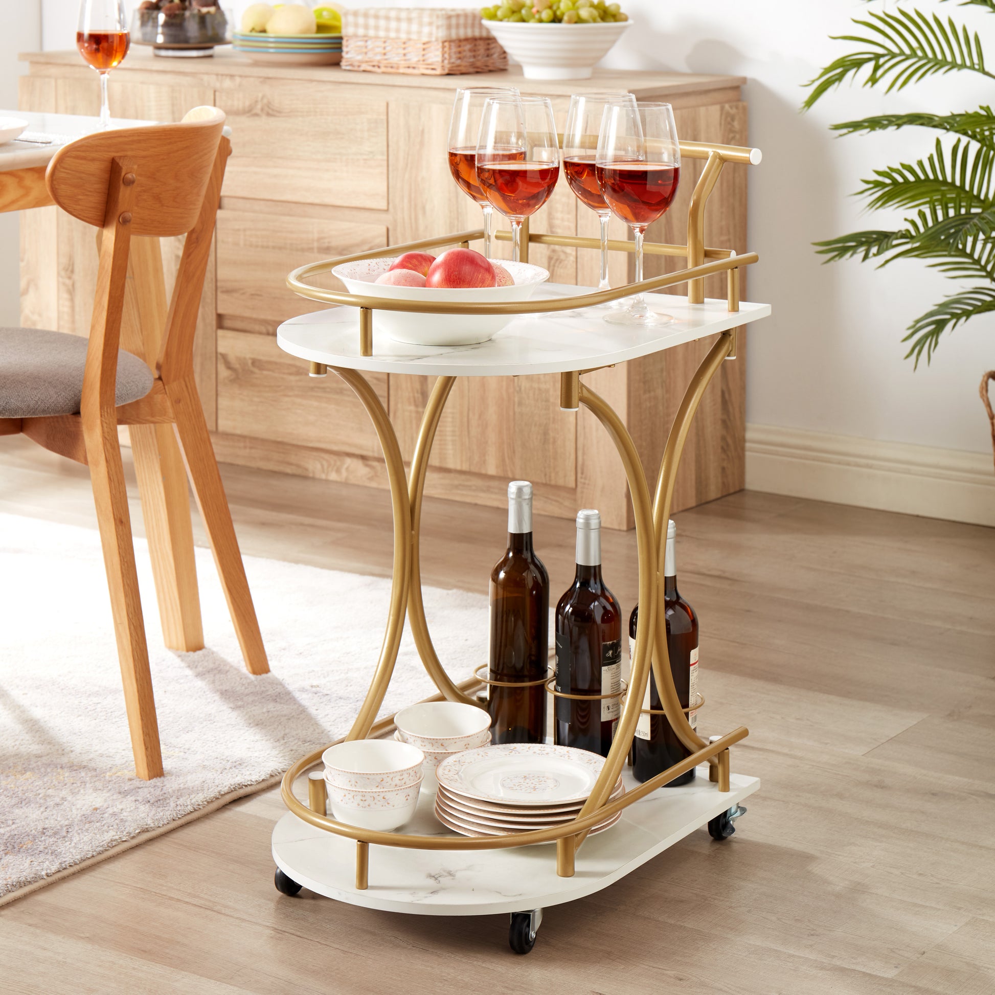 2-Tier Bar Cart, Mobile Bar Serving Cart, Industrial Style Wine Cart for Kitchen MLNshops]