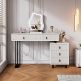 Makeup table with LED mirror and multi-level storage drawers